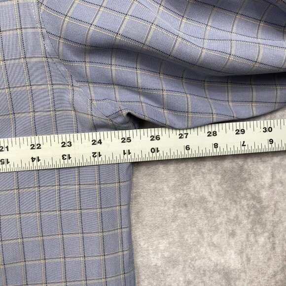 BUGATCHI Button Front Shirt Men Large Blue Plaid Hidden Button Collar Rayon/Poly - Picture 10 of 11